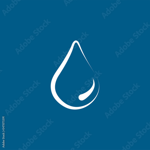 Water Drop Line Icon On Blue Background. Blue Flat Style Vector Illustration