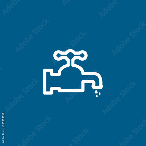 Water Tap Line Icon On Blue Background. Blue Flat Style Vector Illustration