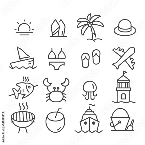 Set of travel or summer icon isolated. Modern outline on white background