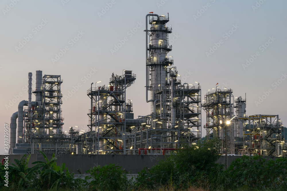 Oil Refinery factory in  evening, Petroleum, petrochemical plant