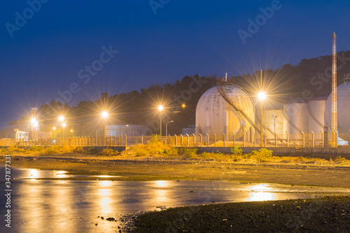 Storage sphere tanks for gas or oil in Thailand in evening