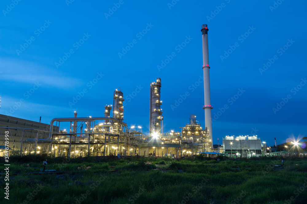 Oil Refinery factory in  evening, Petroleum, petrochemical plant