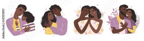 Lovers black african american man and woman hug. Happy family concept.
