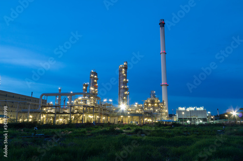 Oil Refinery factory in evening, Petroleum, petrochemical plant