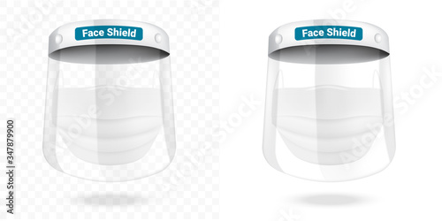 Surgical mask and Transparent face shield Virus Protection isolated on white background. Safety Breathing,  Health Care and Medical Concept Design.