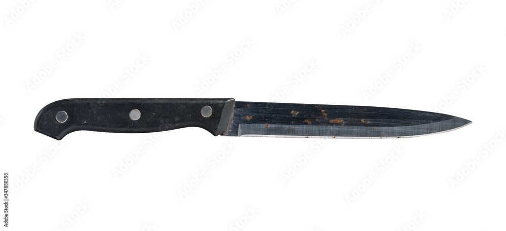 An old kitchen knife on a isolated white background An old kitchen knife on a isolated white background