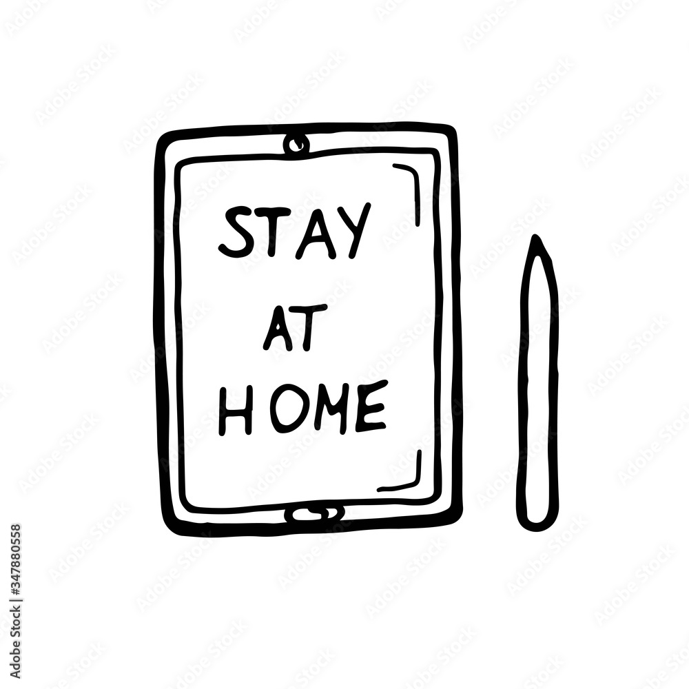  Doodle Outline drawing tablet. Elegant thin line style design Stay at home line drawn Vector