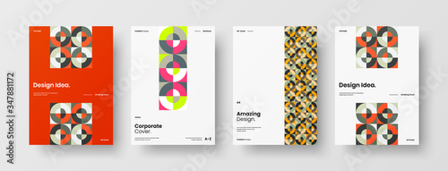Company identity brochure template collection. Business presentation vector A4 vertical orientation front page mock up set. Corporate report cover abstract geometric illustration design layout bundle.