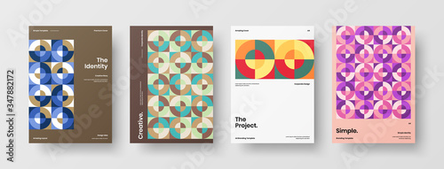 Company identity brochure template collection. Business presentation vector A4 vertical orientation front page mock up set. Corporate report cover abstract geometric illustration design layout bundle.