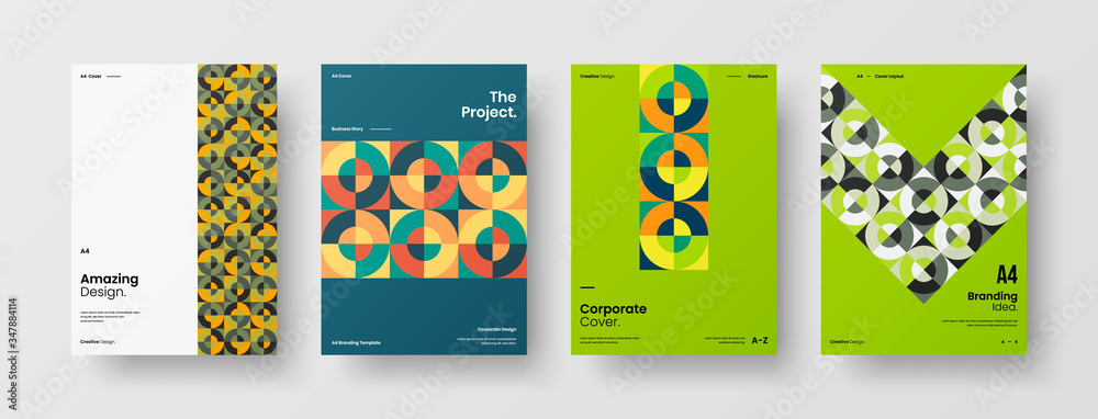 Company identity brochure template collection. Business presentation vector A4 vertical orientation front page mock up set. Corporate report cover abstract geometric illustration design layout bundle. Company identity brochure template collection. Business presentation vector A4 vertical orientation front page mock up set. Corporate report cover abstract geometric illustration design layout bundle.