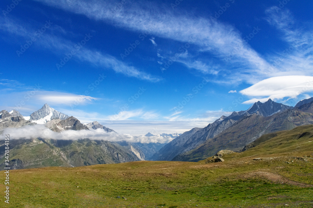 Beautiful Swiss Alps landscape with mountain view in summer, Zermatt, Switzerland
