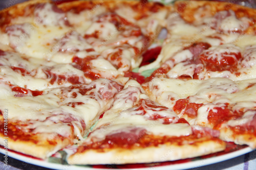 Pieces of fresh appetizing pizza with delicious ingredients close up Pieces of fresh appetizing pizza with delicious ingredients close up