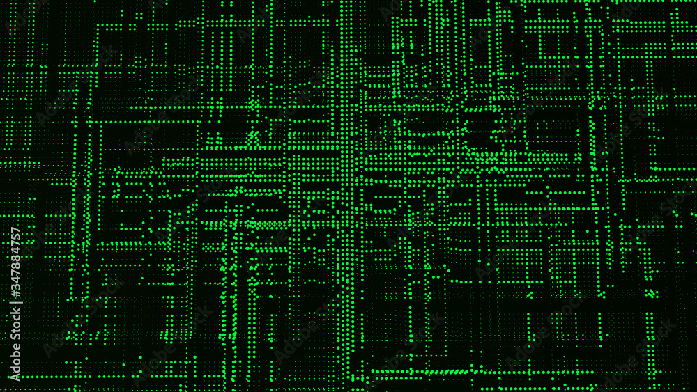 Futuristic matrix particles. Abstract technology background. Big data digital code. 3d
