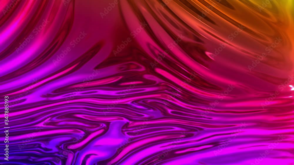 Animated metalic rainbow color gradient on fabric with folds in 4k. 3D render of wavy cloth surface that forms ripples like in liquid metal surface or folds in tissue. Foil forms folds in slow motion Animated metalic rainbow color gradient on fabric with folds in 4k. 3D render of wavy cloth surface that forms ripples like in liquid metal surface or folds in tissue. Foil forms folds in slow motion