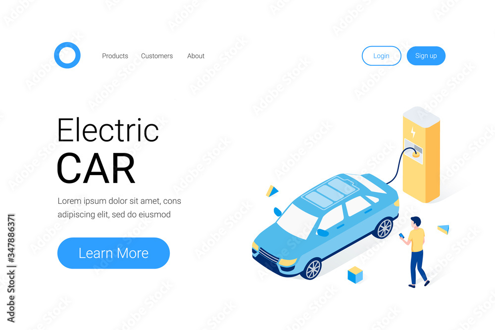 Electric car parking isometric concept Electric car parking isometric concept