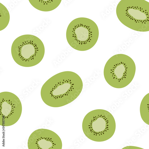 Simple kiwi vector seamless pattern. Fruit repeated background. Summer organic pattern for decoration design. Abstract green backdrop. Vegetarian healthy food illustration. Healthy fresh nutrition