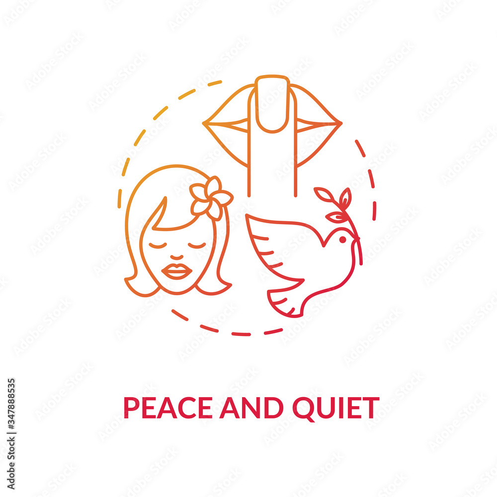 Obraz premium Peace and quiet red concept icon. Stress relief. Tranquil mind. Psychological wellbeing and wellness. Mental health idea thin line illustration. Vector isolated outline RGB color drawing