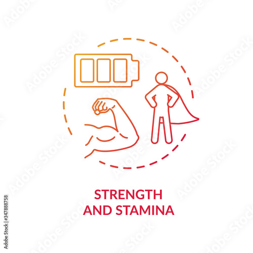 Strength and stamina red concept icon. Psychical energy. Exercise and workout. Athletic body. Healthy lifestyle idea thin line illustration. Vector isolated outline RGB color drawing