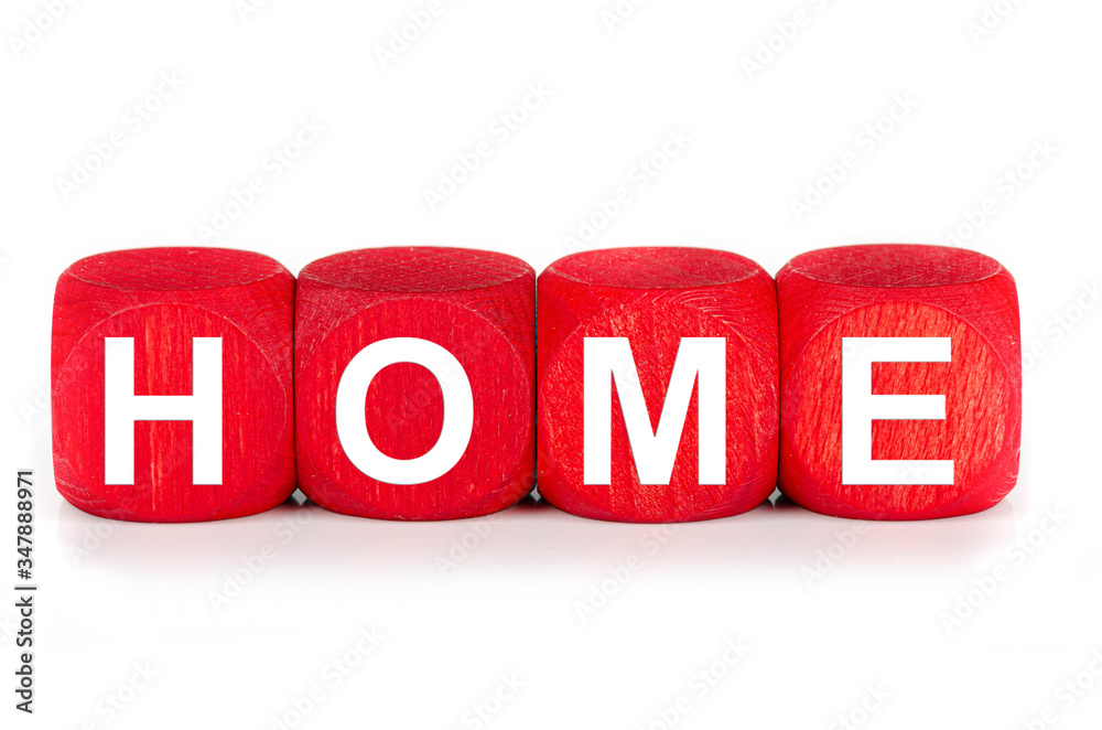 term HOME - built from red wooden cubes on white background, isolated term HOME - built from red wooden cubes on white background, isolated