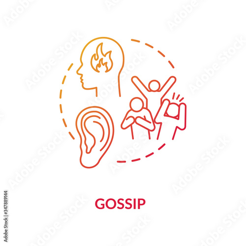 Gossip red concept icon. People talk negatively. Ear listen to fake story. Group chat. Bullying and verbal abuse. Spread rumors idea thin line illustration. Vector isolated outline RGB color drawing