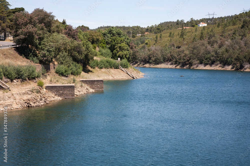 shoreline of the Castelo do Bode lake, Central Portugal. A man made lake with a hydro electric dam.  