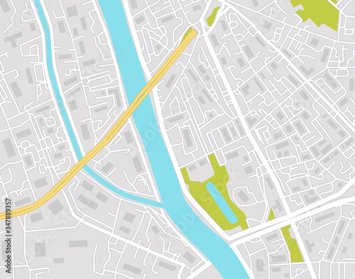 Vector map of city street on gray background. Graphic urban town for gps navigation. Simple abstract town with top view for location in travel. Downtown intersection template with place for route
