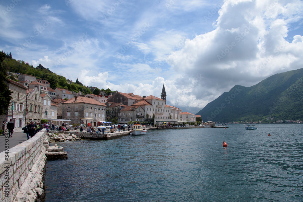 Perast, small town, in the bay of Kotor in the Adriatic, Montenegro, Europe.