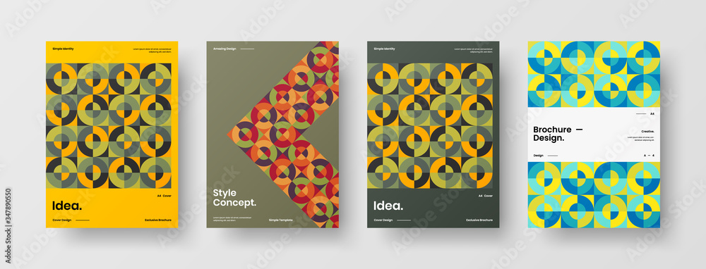 Company identity brochure template collection. Business presentation vector A4 vertical orientation front page mock up set. Corporate report cover abstract geometric illustration design layout bundle. Company identity brochure template collection. Business presentation vector A4 vertical orientation front page mock up set. Corporate report cover abstract geometric illustration design layout bundle.