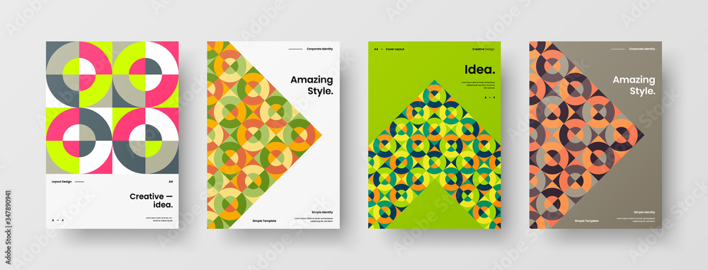 Company identity brochure template collection. Business presentation vector A4 vertical orientation front page mock up set. Corporate report cover abstract geometric illustration design layout bundle.