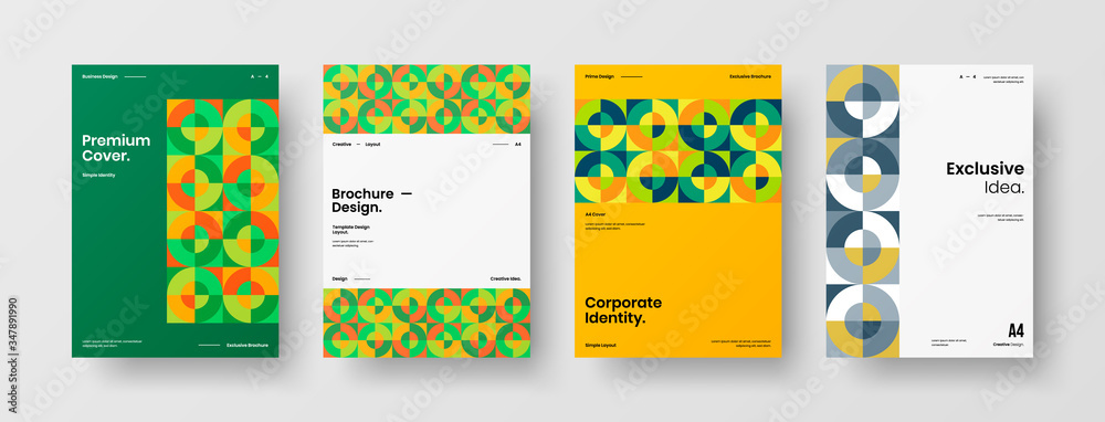 Company identity brochure template collection. Business presentation vector A4 vertical orientation front page mock up set. Corporate report cover abstract geometric illustration design layout bundle. Company identity brochure template collection. Business presentation vector A4 vertical orientation front page mock up set. Corporate report cover abstract geometric illustration design layout bundle.
