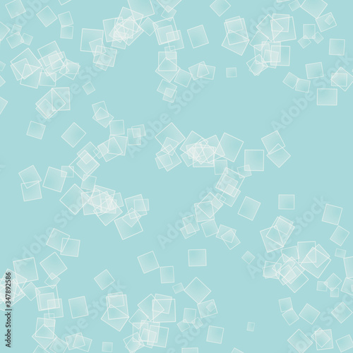 transparent cubes on a light blue background  white squares on a light blue background  geometric shapes on a delicate background  texture of ice cubes