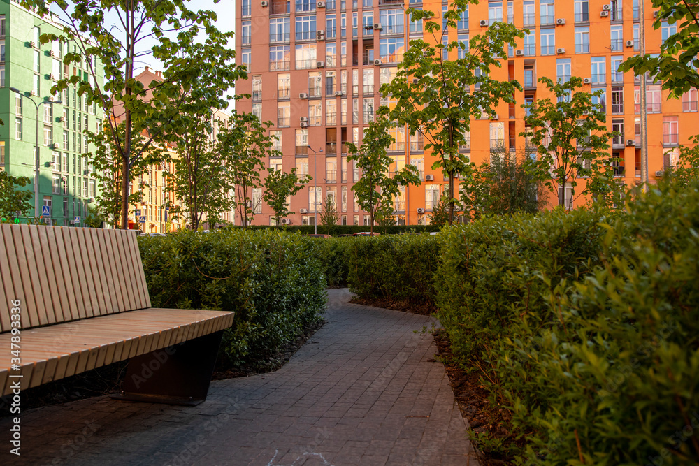 Fototapeta premium Modern residential complex COMFORT TOWN in the Dnieper district of Kiev on a sunny day. Country Ukraine.