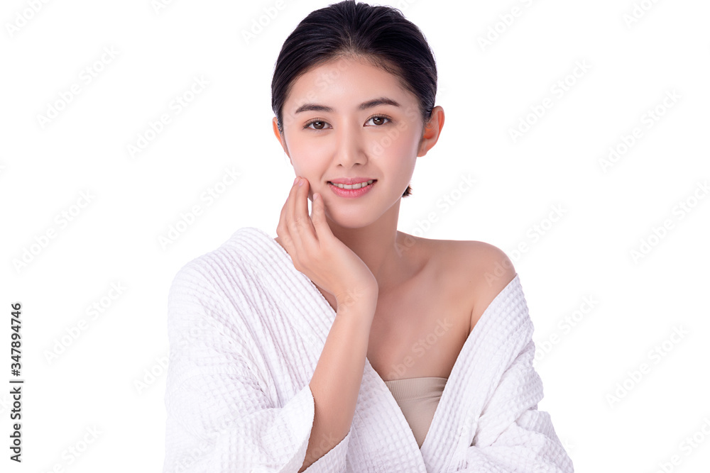 Portrait beautiful young asian woman clean fresh bare skin concept. Asian girl beauty face skincare and health wellness, Facial treatment, Perfect skin, Natural make up. Isolated on white background. Portrait beautiful young asian woman clean fresh bare skin concept. Asian girl beauty face skincare and health wellness, Facial treatment, Perfect skin, Natural make up. Isolated on white background.