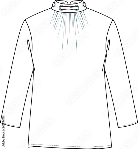 EYELET DETAIL BLOUSE. Womens top fashion flat technical drawing template.