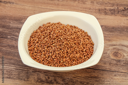 Raw bu  kwheat cereal in the bowl