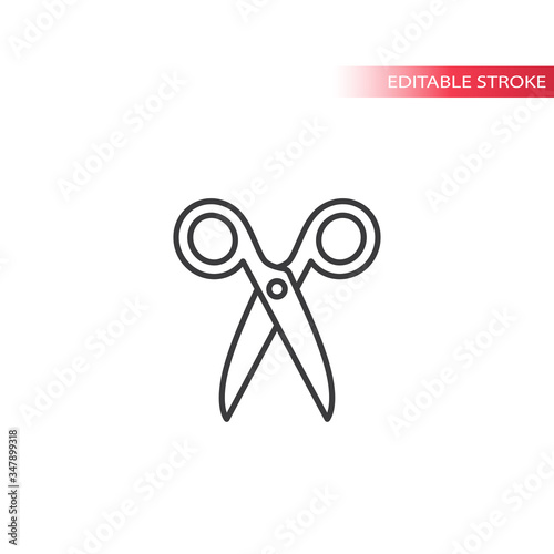Open scissors simple thin line vector icon. Editable stroke.
