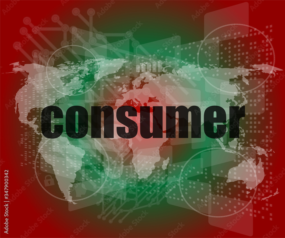 consumer words on digital touch screen interface - business concept