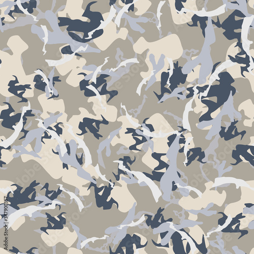 Urban camouflage of various shades of beige, grey and blue colors