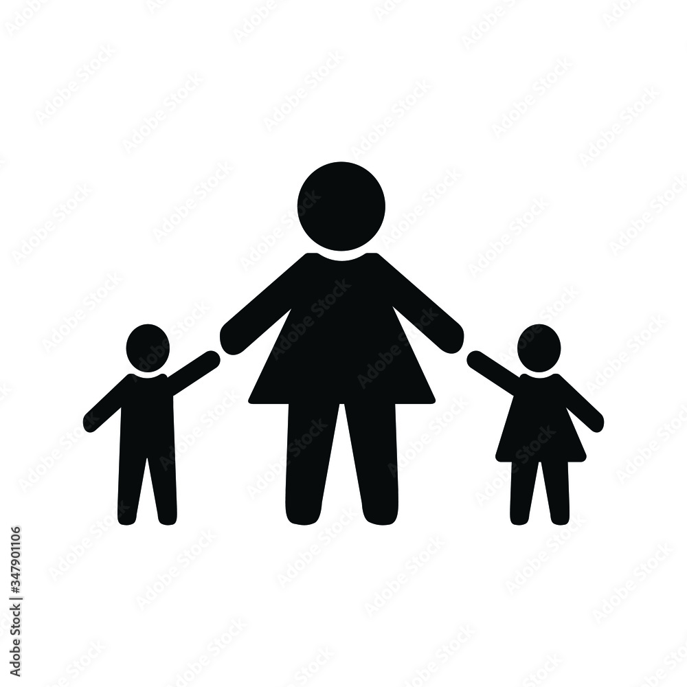 Mother with children graphic icon. Simple black family icon. Mother with children graphic icon. Simple black family icon.