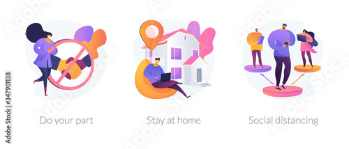 Covid19 outbreak prevention measures abstract concept vector illustration set. Do your part, stay at home, social distancing, self isolation, self protection, wear mask, quarantine abstract metaphor.