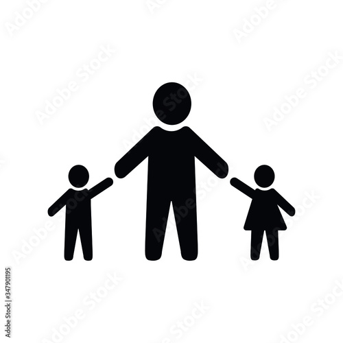 Father with children  graphic icon. Simple black family icon.