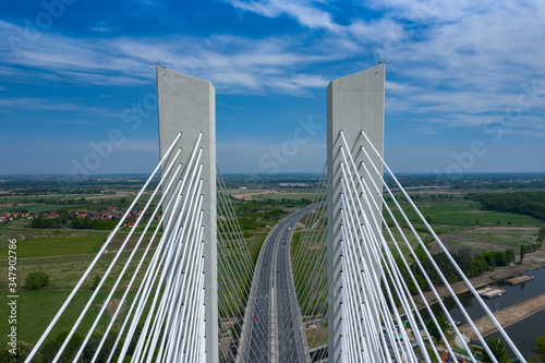 Aerial view of Most Redzinski bridge over Oder river in Wroclaw, Poland. photo