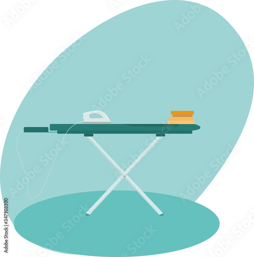 Iron board with iron. Vector stock illustration isolated on white background for logotype, web design laundry and cleaning company. EPS10