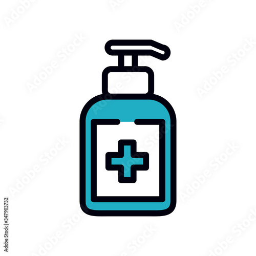 medicine concept, antibacterial dispenser bottle icon, line and fill style