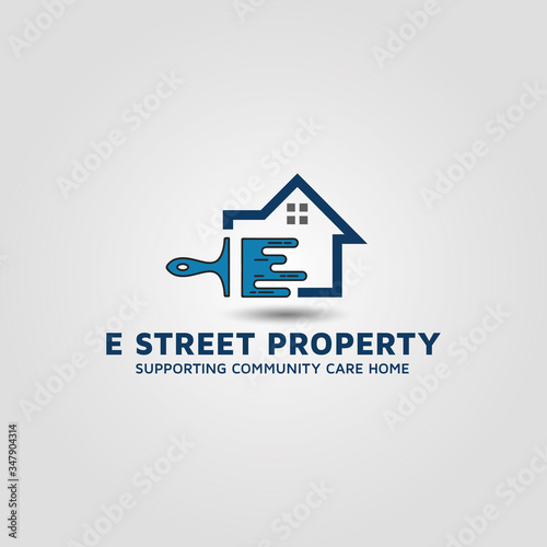 Renovate house repair and paint logo design.