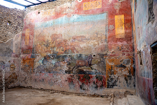Roman frescoes in the ancient ruins of the City of Pompei, Naples, Italy © cameraman