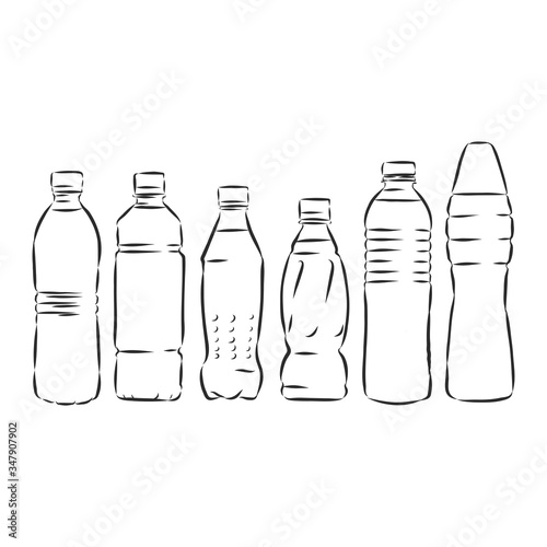 Vector Single Sketch Plastic Bottle of Water. plastic bottle, container, vector sketch illustration