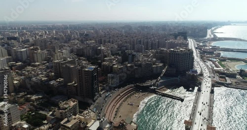Aerial Drone shot over Egypt Alexandria city Stanly Bridge
