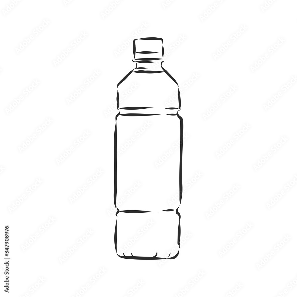 Vector Single Sketch Plastic Bottle of Water. plastic bottle, container, vector sketch illustration