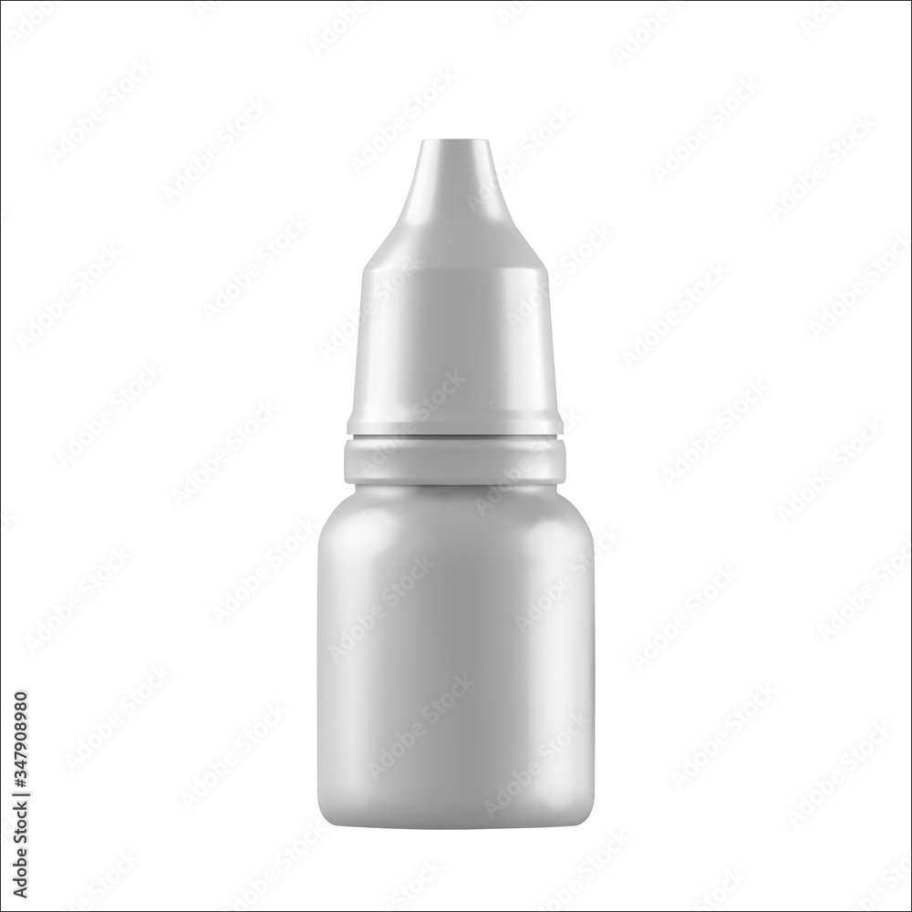 Realistic mock up white bottles for drops and spray etc. 3d Plastic blank medical containers isolated on white background. Vector illustration Realistic mock up white bottles for drops and spray etc. 3d Plastic blank medical containers isolated on white background. Vector illustration